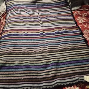 Vintage multi color vintage handknitted wool throw